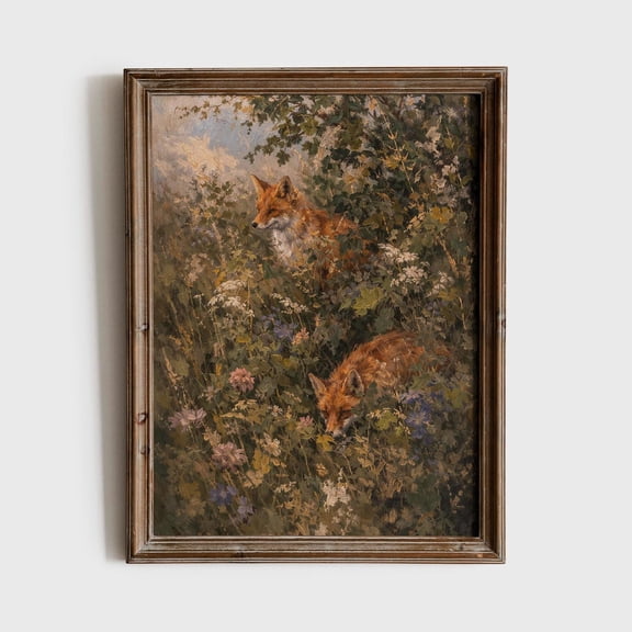 Fox Meadow Wall Art Print, Moody Woodland Animal Landscape Decor