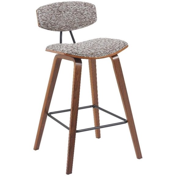 Fox Modern Counter Height Bar Stool with Speckled Brown Upholstered Seat and Walnut Wood Frame