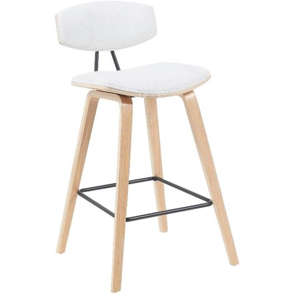 Fox Modern Counter Height Bar Stool with White Upholstered Seat and Patterned Oak Wood Frame