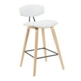 thumbnail image 1 of Armen Living Swivel Bar Height Stool with White Upholstered Seat and Patterned Oak Wood Frame, 1 of 5