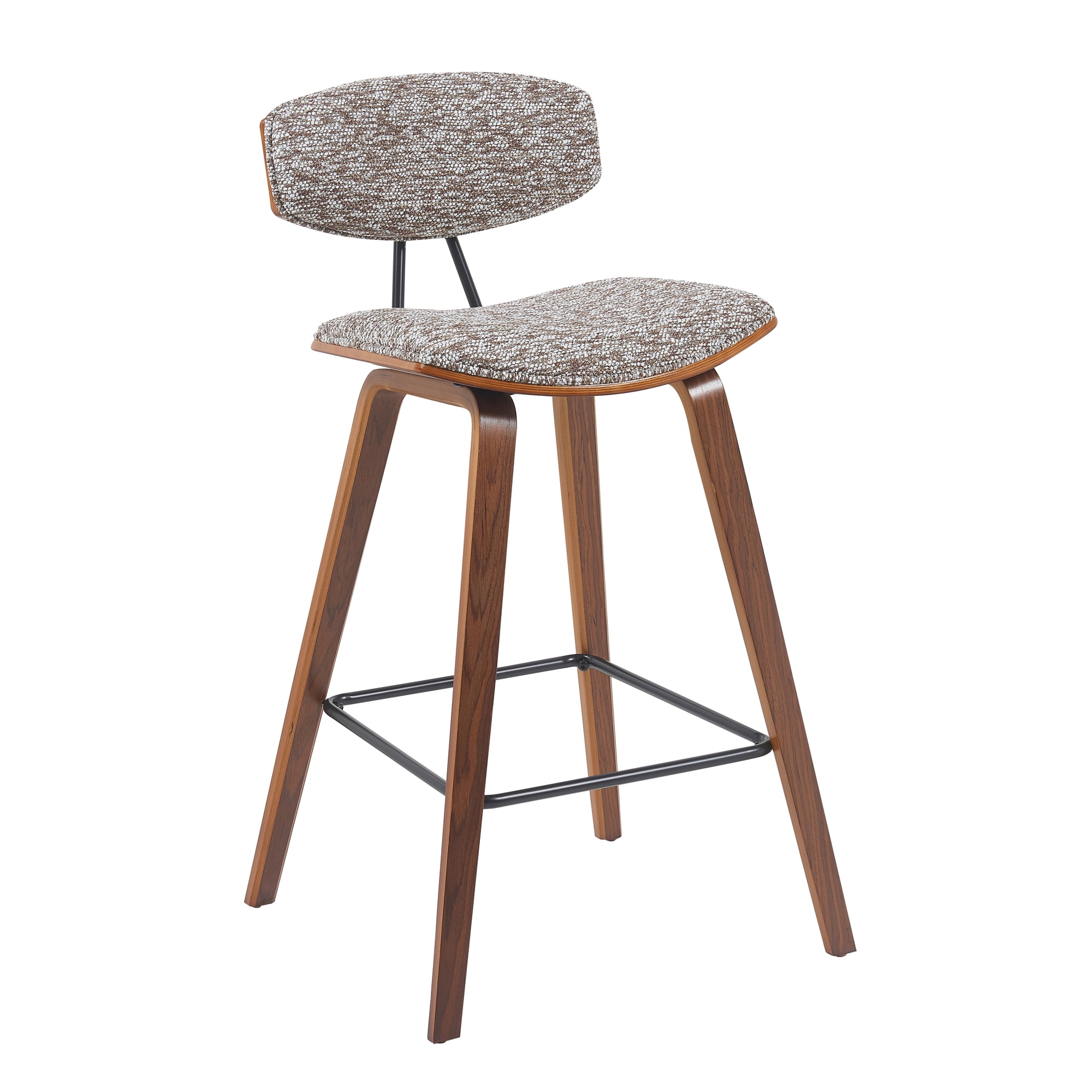 Fox Modern Swivel Counter Height Bar Stool with Speckled Brown Upholstered Seat and Walnut Wood Frame