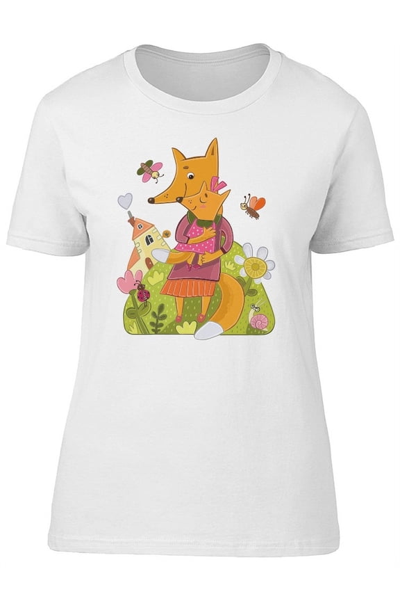 Fox Mom With Her Child Cartoon T-Shirt Women -Image by Shutterstock, Female Large