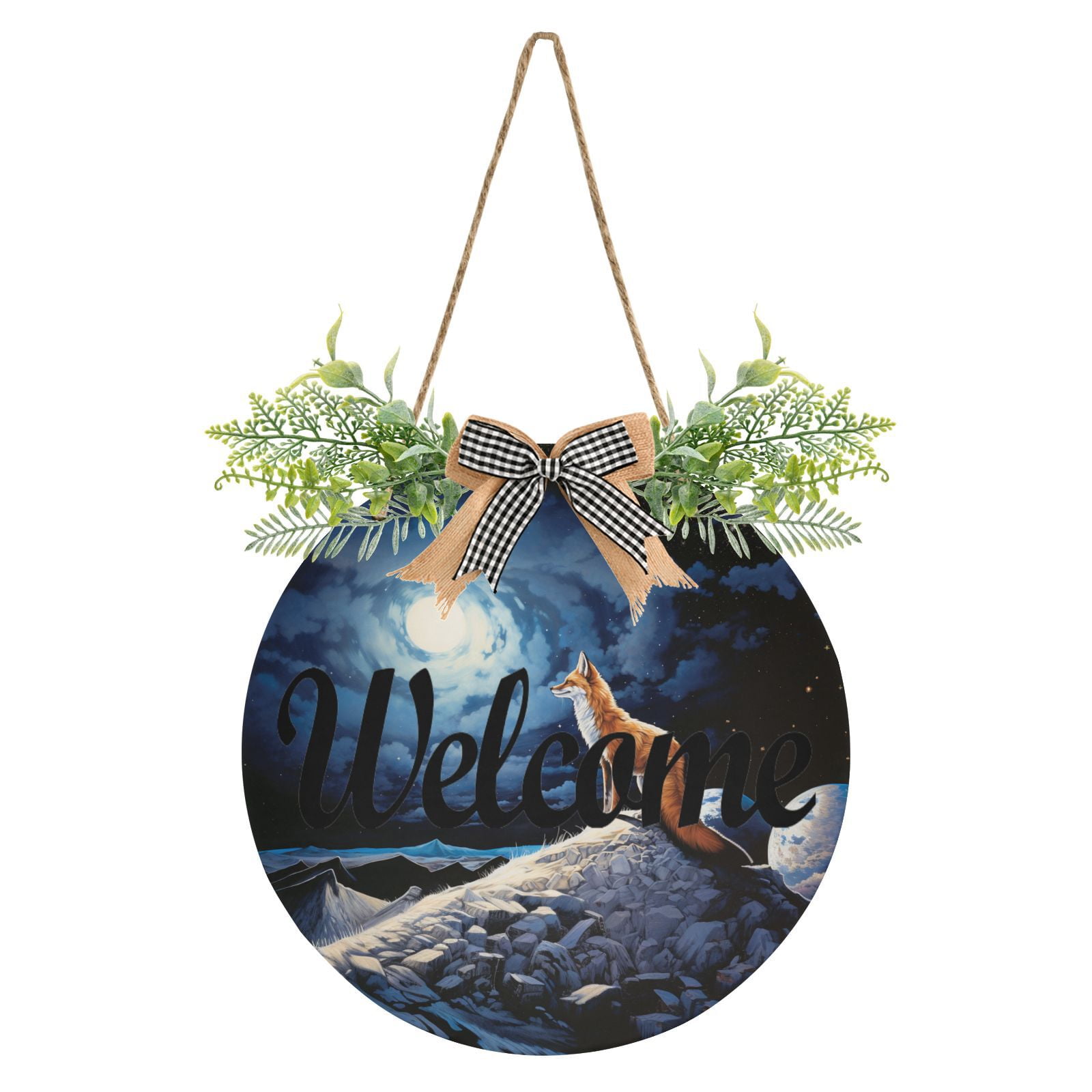 Fox Mountain and Moon Welcome Sign for Front Door Wreath Door Sign for ...
