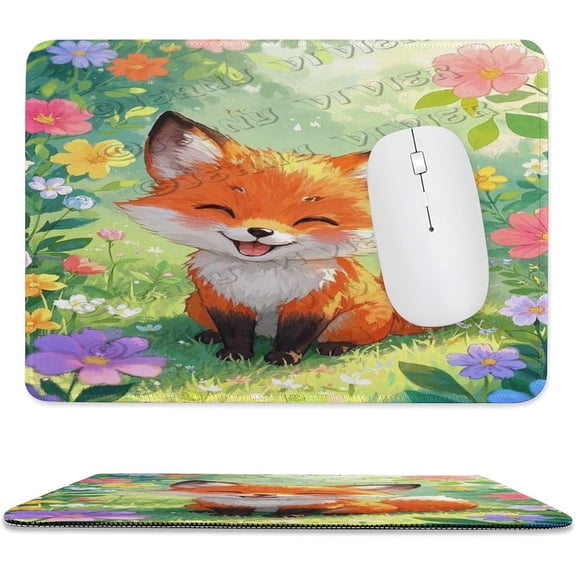 Fox Mouse Pad 8x10 in Size, Stitched Edges Computer Mouse Pad with Smooth Cloth Surface, Charming Red Fox Artwork in Forest Setting for Office Desk Accessories