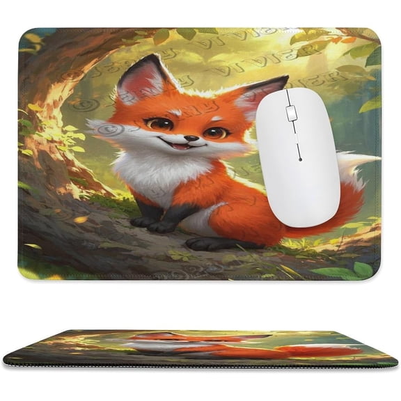 Fox Mouse Pad 8x10 in, Durable Stitched Edge Desk Mouse Pad with Anti-Slip Base, Elegant Red Fox Artwork in Natural Forest Setting for Office Desk