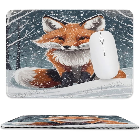 Fox Mouse Pad 8x10 in, Premium Stitched Edge Computer Mousepad with Smooth Tracking Surface and Non-Slip Rubber Bottom, Beautiful Fox in Woodland Illustration