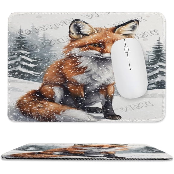 Fox Mouse Pad 8x10 in, Stitched Edges Desk Mousepad, Smooth Surface Anti-Slip Base Charming Fox Illustration in Nature Scene for Home Office