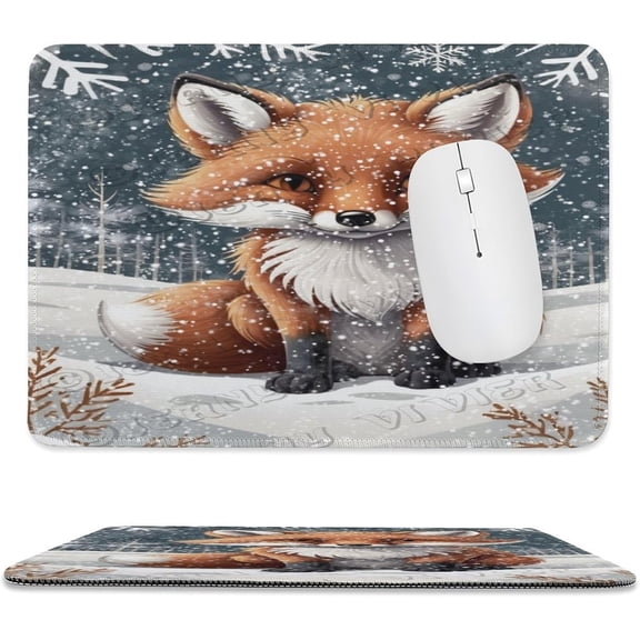 Fox Mouse Pad 8x10 in with Stitched Edge, Non-Slip Rubber Base Desk Mouse Pad, Beautiful Fox Illustration in Autumn Forest for Computer Desk