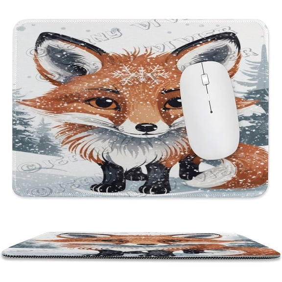 Fox Mouse Pad 8x10 in with Stitched Edges, Smooth Cloth Surface Non-Slip Rubber Base Desk Mousepad Charming Fox Illustration in Autumn Landscape