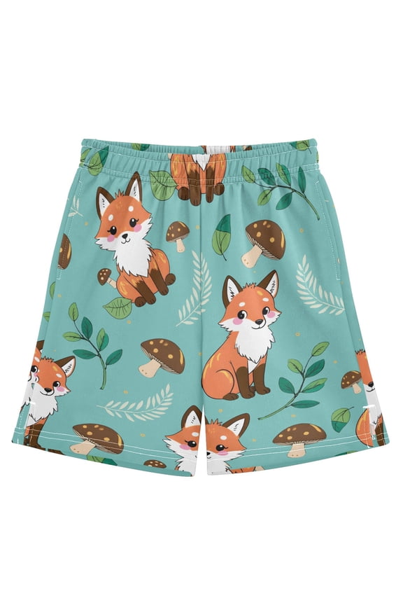 Fox Mushroom Pattern Athletic Shorts Breathable with Comfort Fit Drawstring Casual Sweatshorts X-Small