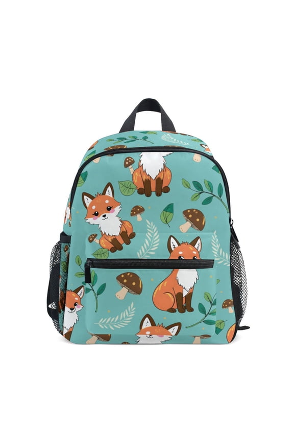 Fox Mushroom Pattern Mini Backpack Cute Small Backpack with Chest Strap and Whistle Ages 3-8