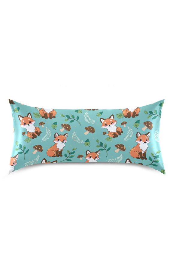 Fox Mushroom Pattern Pillow Case Standard Size Silky Satin Pillow Cover for Bedroom 20x26 Inch
