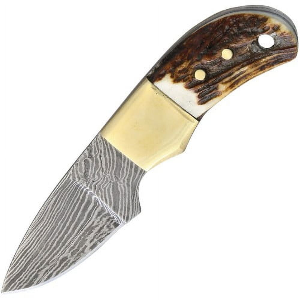 Fox-N-Hound # 22 /FH121 Mini Skinner Damascus Hunting Fixed Blade Knife + Sheath
