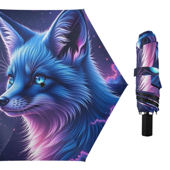 Fox Nebula Stars All Weather Umbrella Triple Folding Parasol 6 Ribs UV Protection Portable