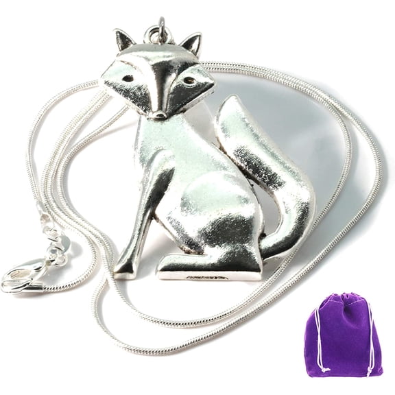 Fox Necklace | Fox Jewelry For Women Silver Plated Snake Chain Necklace with Fox Necklace for Women Great Fox Gifts for a Party themed with Fox Stuff and Fox Items for Women