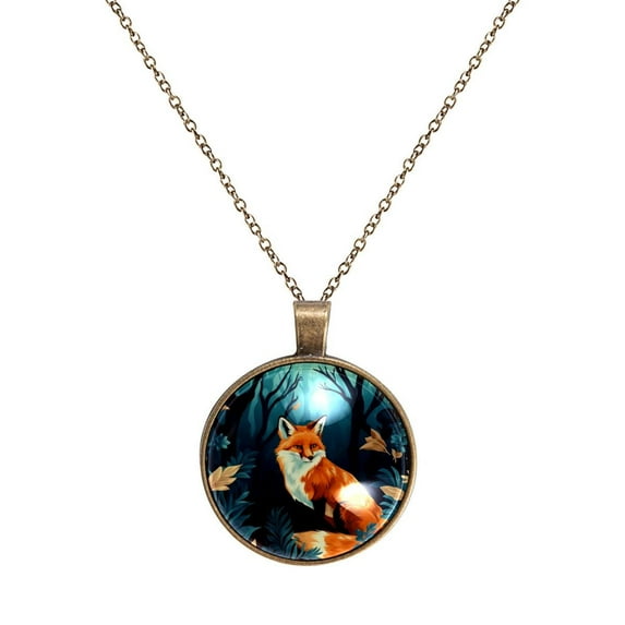 Fox Necklace Personalized Custom Photo Round Pendant Adjustable Stainless Steel Necklaces with Gift Box for Men Women Mothers Valentine's Jewelry Gift