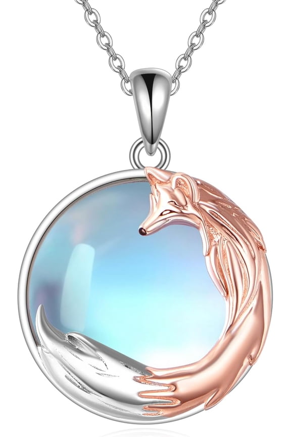 Fox Necklace for Women 925 Sterling Silver Moonstone Pendant Necklace Fox Jewelry Gifts