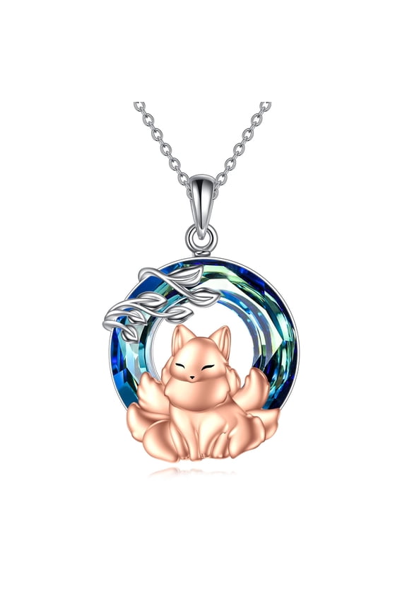 Fox Necklace for Women 925 Sterling Silver Nine Tailed Fox Pendant Crystal Fox Jewelry Gift