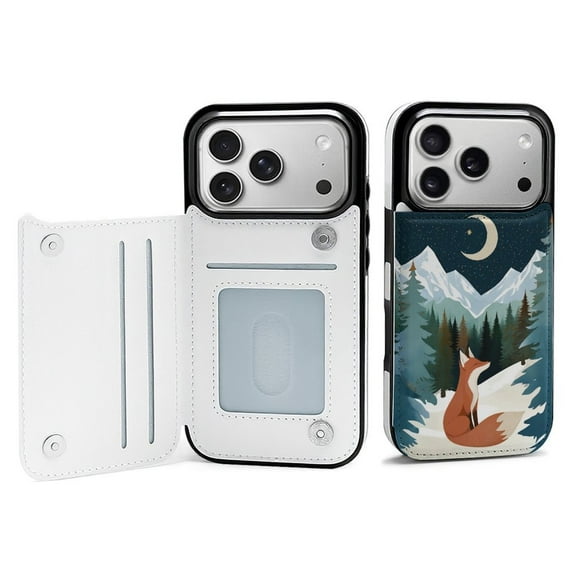 Fox Night Forest Moon Leather Wallet Case for iPhone 11 Pro Wallet Case Card Holder Flip