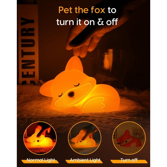 Fox Night Light, Cute Fox Lamp, Silicone Dimmable Nursery Nightlight, Rechargeable LED Bedside Lamp with 20 Minutes Timer & Tap Control for Bedrooms, Living Room