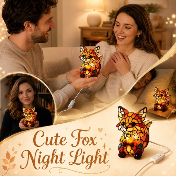 Fox Night Light, Warm White LED Table Lamp with Mouse and Mosaic Design, Corded Bedroom Living Room Shelf Decor, 4.72 in