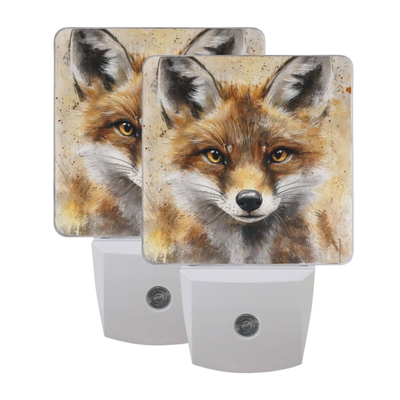 Fox Oil Paint LED Night Light with Smart Sensor Plug Into Wall Dusk to Dawn 2 packs