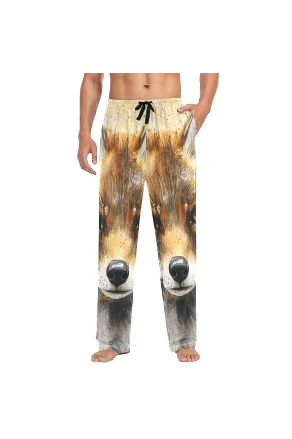 Fox Oil Paint Mens Cotton Pajama Pant Sleep and Lounge Bottons with Pockets