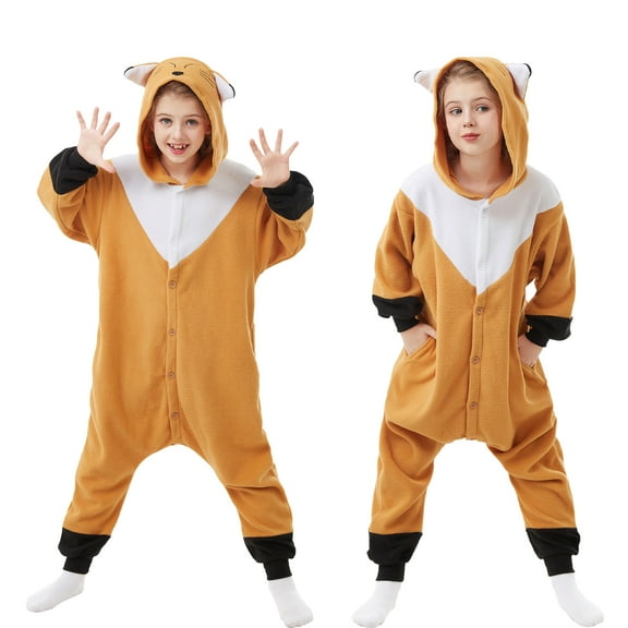 Fox Onesie Kids CANASOUR Animal Cosplay Christmas Festival Pajamas Polyester Suit for 5T Girls and Boys