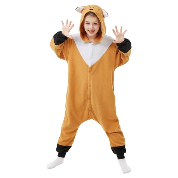 Fox Onesie Pajama Kids Unisex Animal Costumes Polyester One-Piece Sleepwear for Boys and Girls 10-12Years