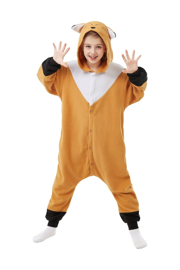 Fox Onesie Pajama Kids Unisex Animal Costumes Polyester One-Piece Sleepwear for Boys and Girls 6-8Years