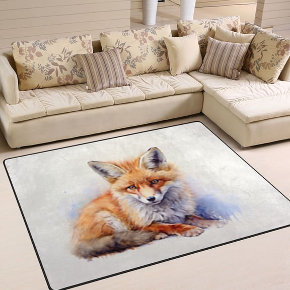 Fox Orange Area Rug Washable 80 x 58 Floor Carpet Mat Non Slip for Bedroom Living Room Home Decor