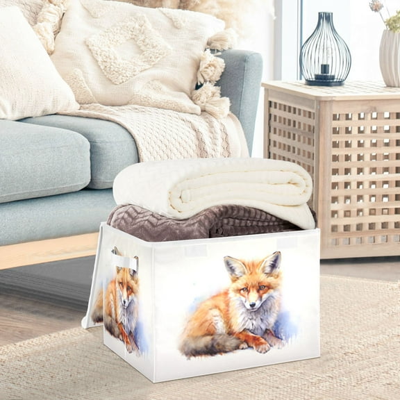 Fox Orange Storage Basket Foldable Laundry Basket Shelf Kids Toy Storage Container Organizer with Handles