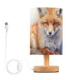 thumbnail image 1 of Fox Orange Table Lamp USB Bedside Desk Nightstand Lamp Printed Gifts Small Lamp Wood Base for Bedroom Living Room Kids Room College Dorm, 1 of 7