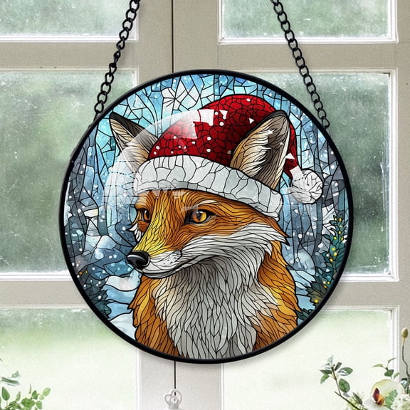Fox Ornament Christmas 2025, Fox Stained Glass Window Panel Decorative Hanging Glass Art for Home or Garden