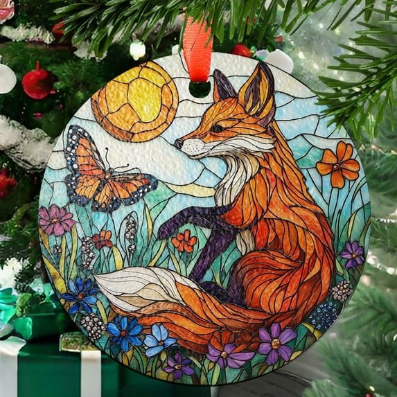 Fox Ornament Suncatcher, Symbol Fall Ornament, Fox Wildflowers Window Hangings, Gift for Mom, Thanksgiving, Fox lovers gift, 2025, Holiday 2025, Seasonal Holiday Decor, Holiday
