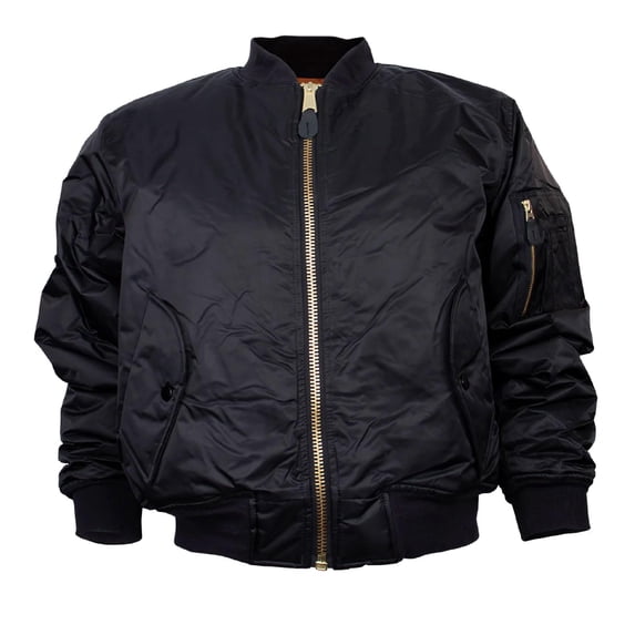 Fox Outdoor Products MA-1 Flight Jacket - Retro Bomber Style with Water-Resistant Nylon Shell and Reversible Orange Liner - Black - XS