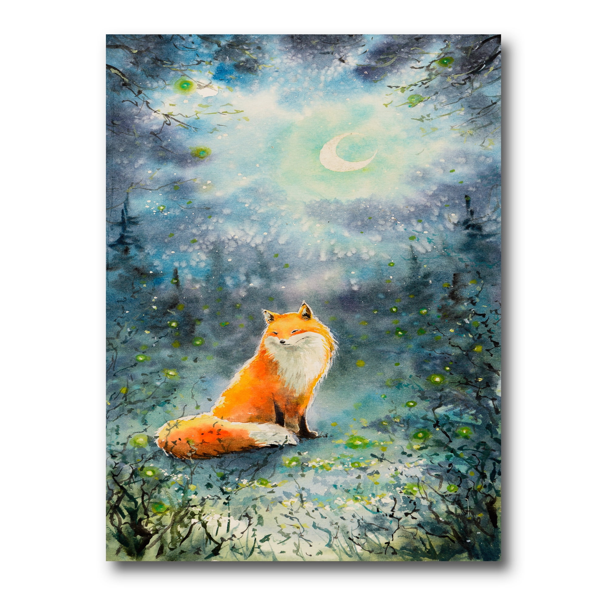 Fox Over A Night Sky With Moon 24 in x 32 in Painting Canvas Art Print, by Designart