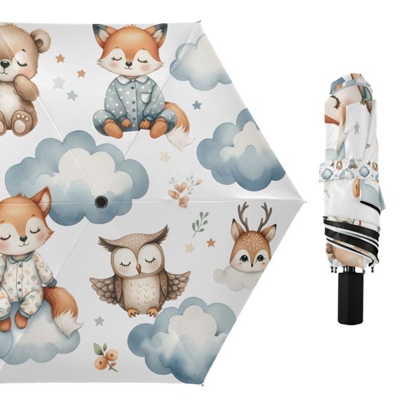 Fox Owl Bird Cloud Compact Sun Umbrella Windproof Travel Umbrellas for Rain Strong Portable UV Protection