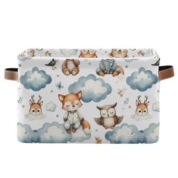 Fox Owl Bird Cloud Storage Bins with Handle Fabric Organizer Basket Foldable Box 1 Pack 14.2x10.2x8.3