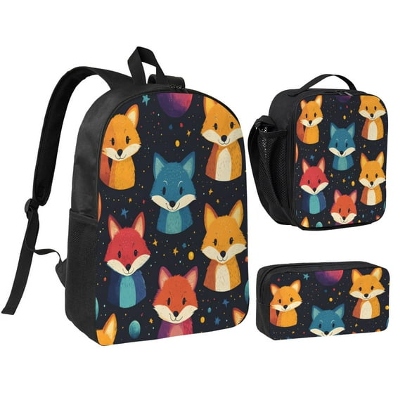 Fox Pattern Backpack 17 Inch Set with Lunch Bag and CaseDurableTravel Bag Combo for Work Commuting Daily Use