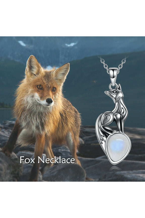 Fox Pendant Necklace 925 Sterling Silver Vintage Animal Moonstone Fox Jewelry For Women Gift