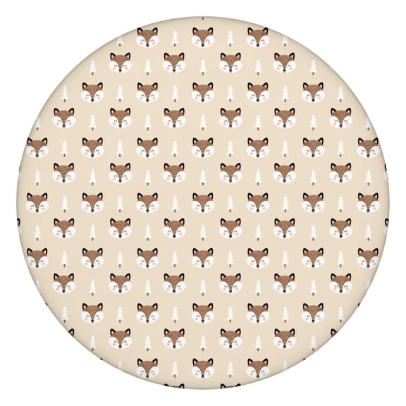 Fox Pine Tree Beige Pattern Round Elastic Tablecloth, 36-44 Inch Waterproof, Machine Washable, Indoor & Outdoor Use