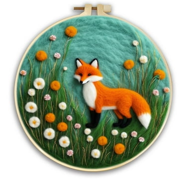 Fox Plants Needle Felting Set, Beginner Felt Painting Set, With Wool Felt Painting Set, Decorative Frame, Suitable for Home Decoration