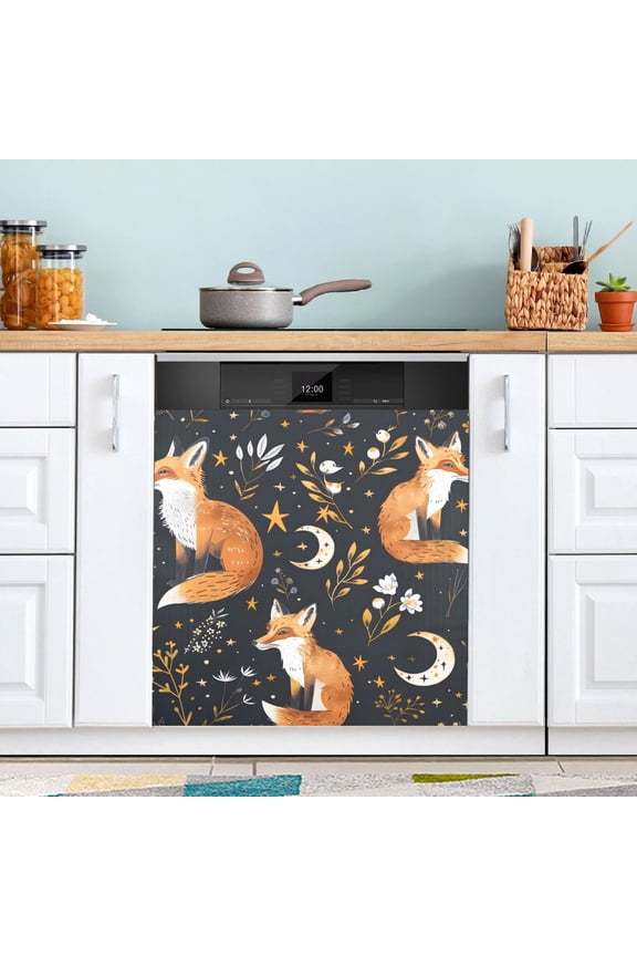 Fox Plants Stars Moons Dishwasher Magnet Cover Magnetic Fridge Door Cover Home Kitchen Decor 23"x 26"