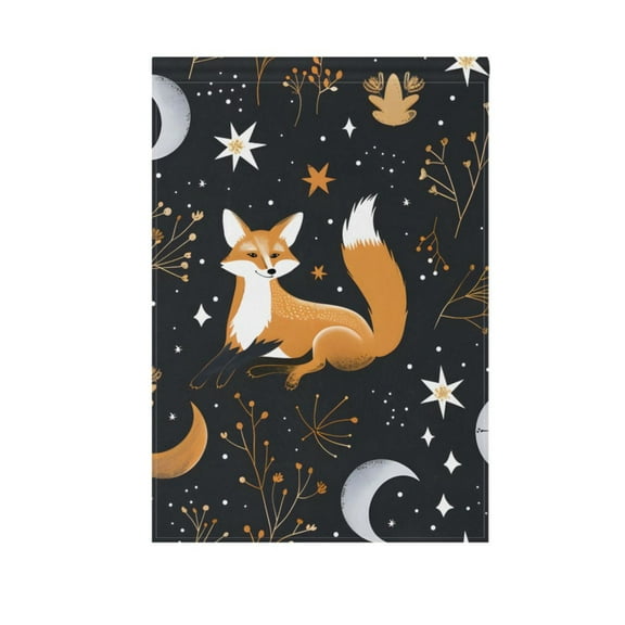 Fox Plants Stars Moons Garden Flag 28X40 Double Sided Yard Flags for Outside Outdoor All Seasonal Decoration