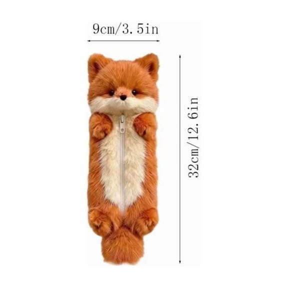 Fox Plush Pencil Case, Soft Faux Fur Material, Large Zipper Storage Space, Lightweight Portable Design, Multi Purpose Organizer Bag, Durable Stitching Structure