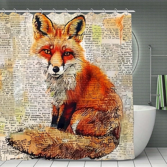 Fox Portrait Typography Collage Art Print Shower Curtain,Modern Fabric Waterproof Shower Curtain Set with Hooks,70.8×70.8Inch