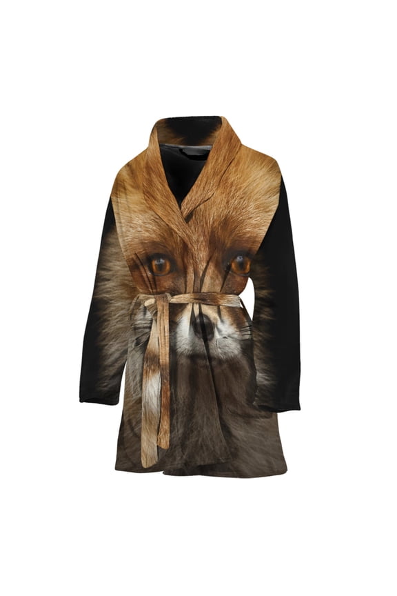 Fox Portrait Women Bathrobe One Size Univeral Fits, Fox Animal Fashion Lightweight Plush Fleece Long Robe For Women