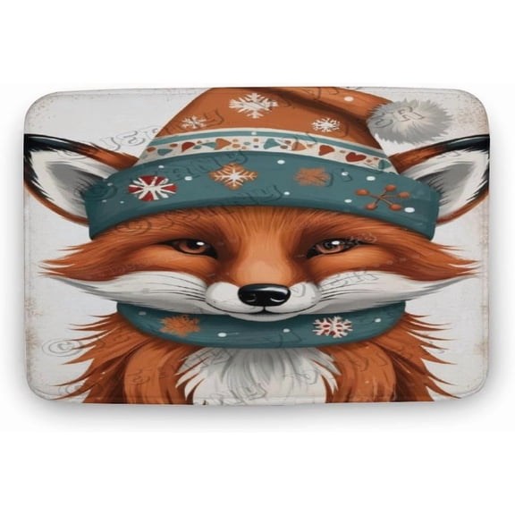 Fox Print Bath Rug, Coral Velvet, 16"x24",Comfortable, Soft, Machine Washable Bath Rug Mat for Shower Bathroom Floor Rugs