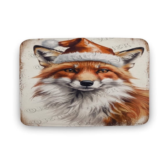 Fox Print Bath Rug, Coral Velvet, 16"x24",Ultra Soft and Non-Slip Bathroom Rugs, Water Absorbent and Machine Washable